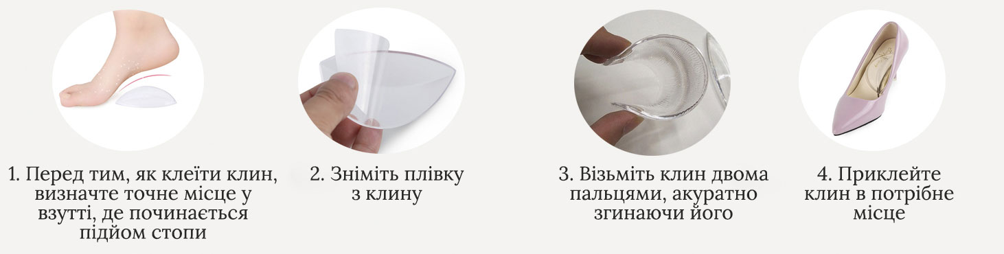 как правильно приклеить силиконовый клин под свод стопы в обувь